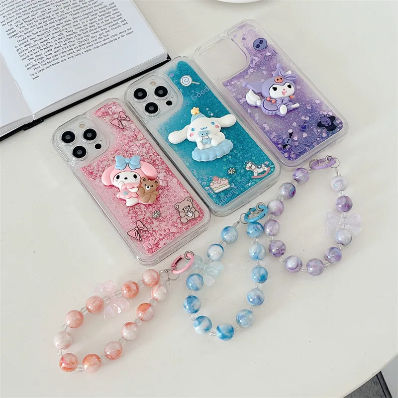 

Cinnamoroll Phone Case Sanrio Anime My Melody Kuromi Samsungs A24 Stereo Doll A31 Anti-Fall A72 Cute Bead Chain Shell Girls Gift