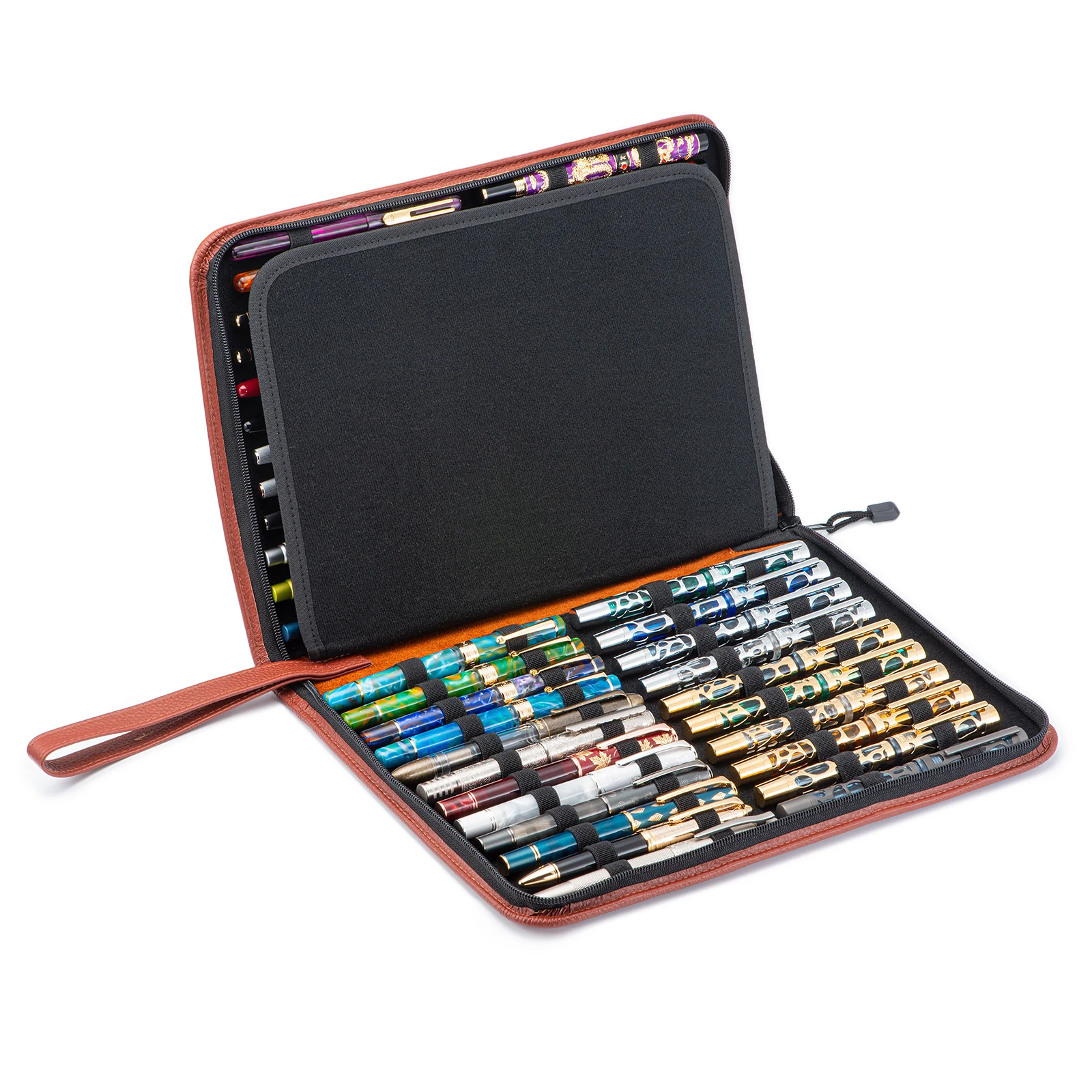 46-slots-real-leather-pen-case-for-fountain-pen-rollerball-pens-cowhide-black-brown-pen-holder-pencil-bag