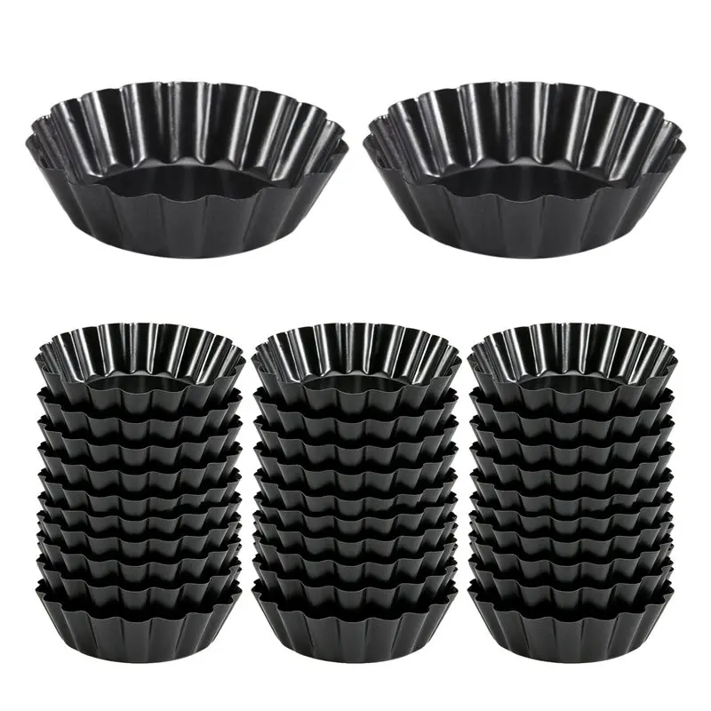 ABFU-32PCS 3 Inch Mini Tart Pans Egg Tart Mold With Removable Bottom Round Quiche Pan Mini Pie Pans Bakeware Mold