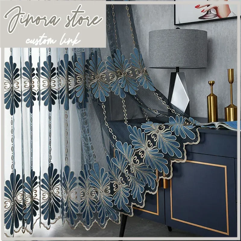 European Style Curtains For Living Dining Room Bedroom Luxury Sheer Tulle Precision Embroidery Guaze Drapes Window Curtain Decor