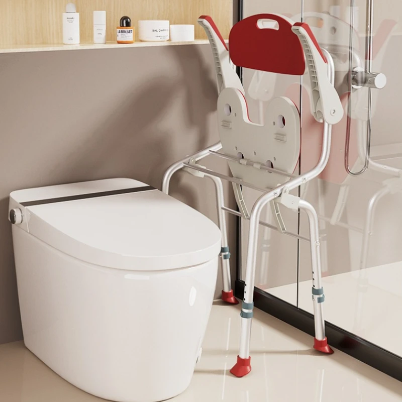 Safety Bath Seat for Elderly, Folding Shower Stool, Adjustable Height Non-Slip Aluminum Stool, No-Drill Accessible Bath Chair