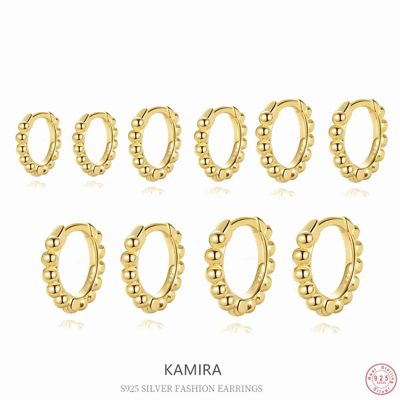 

KAMIRA 925 Sterling Silver Round Bead Hoop Earrings for Women Versatile Cute Geometric Multi-size Fashion Simple Jewelry Gifts