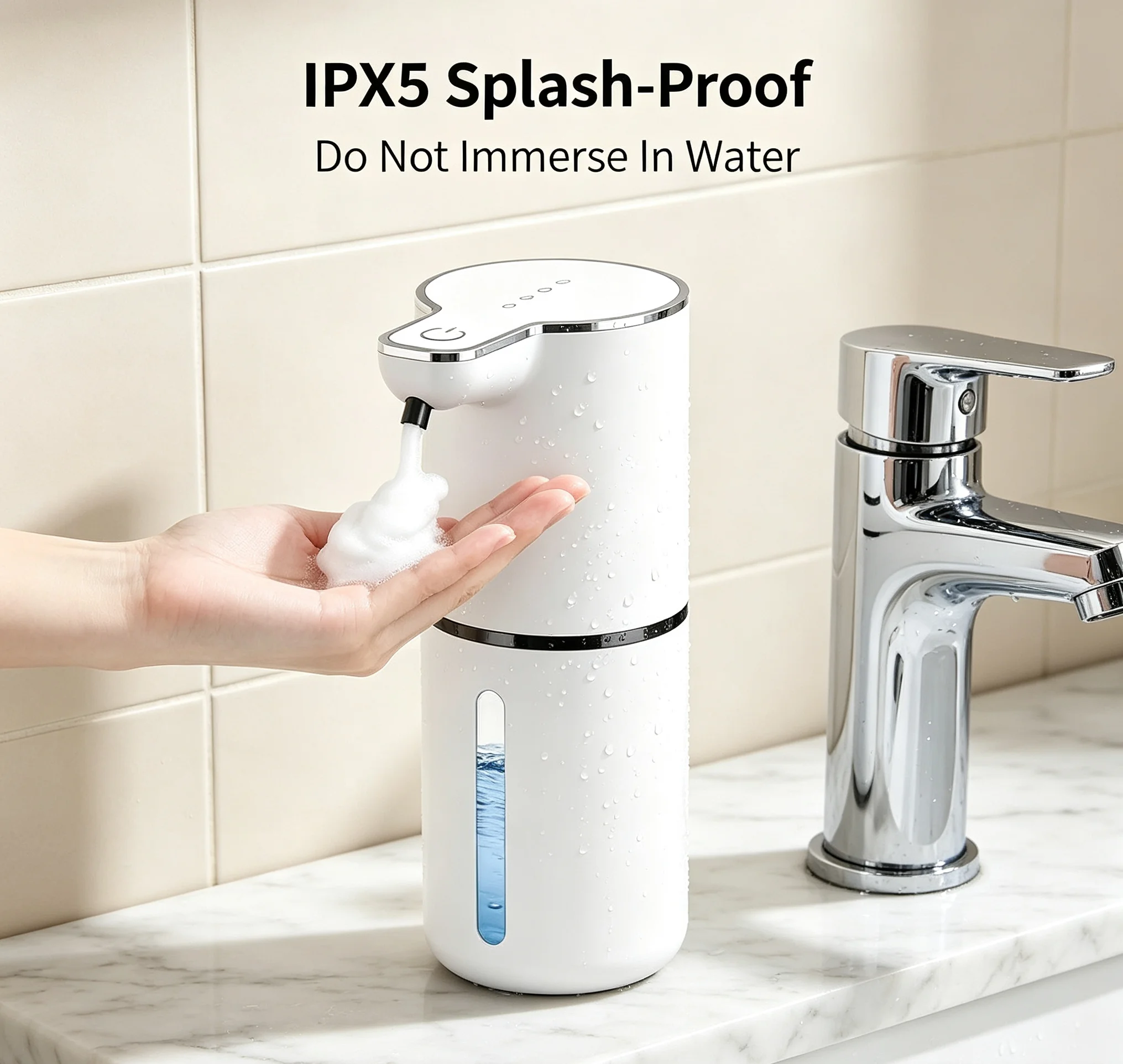 HTMCK Touchless Automatic Foam Soap Dispenser, Wall Mount & Countertop USB Rechargeable Sensor Soap Dispenser, White & Black Opt