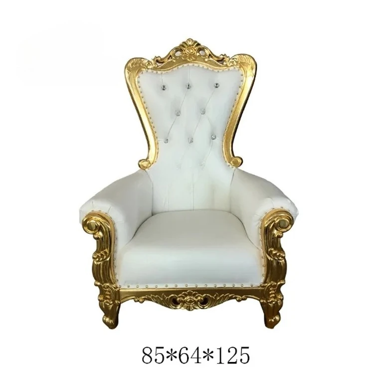 Chaise de trône de luxe d'hôtel en gros, chaise de trône de mariage blanc doré pour événement