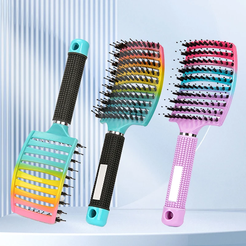 

1pcs Detangling Curved Vented Boar Bristle Hair Brush Magic Scalp Massage Comb Hollow Out Anti-static for Wet Curly Hair Salon