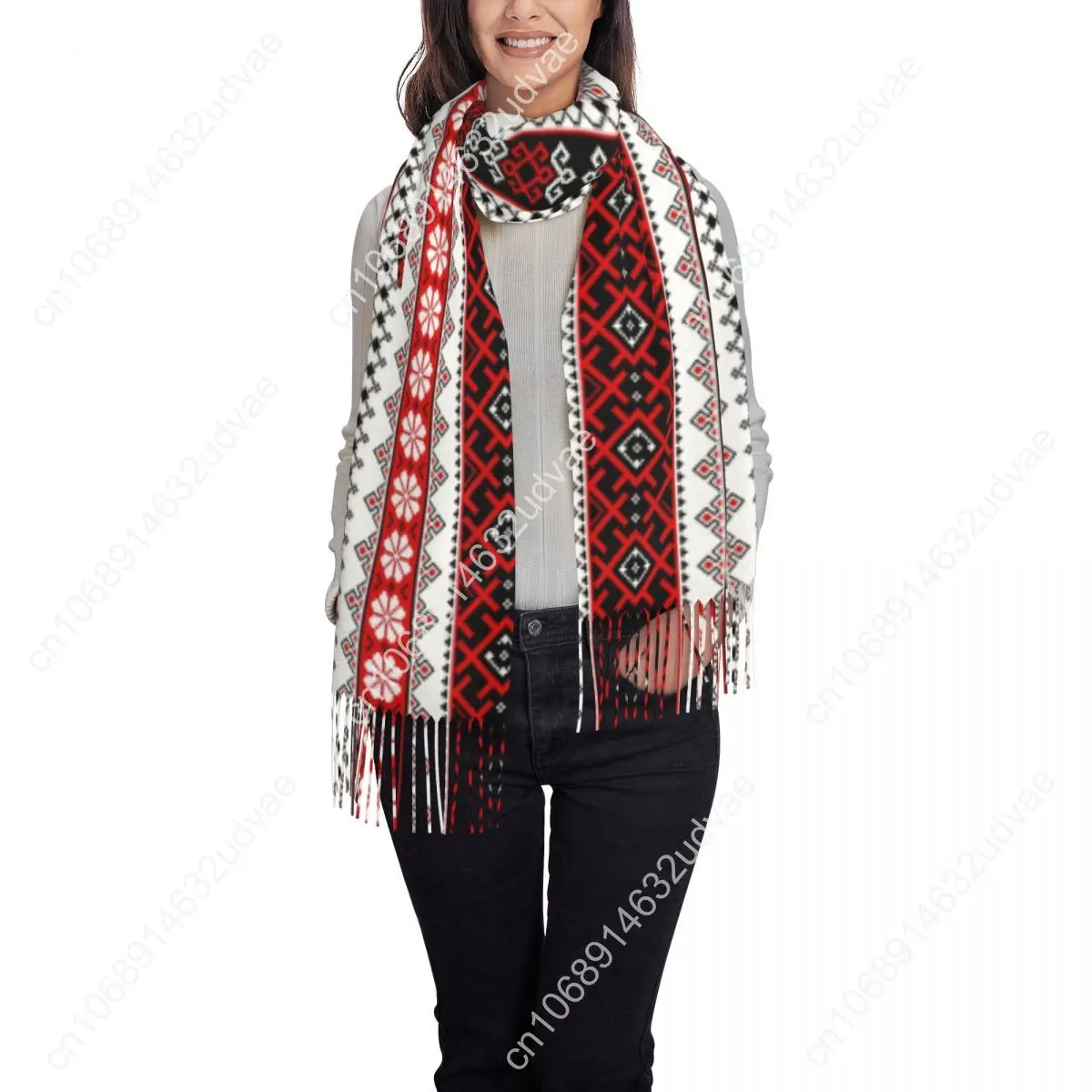 Ukrainian Embroidery Bright Color Vyshyvanka Leggings Scarf Wrap Long Winter Fall Warm Tassel Shawl Ukraine Ethnic Scarves