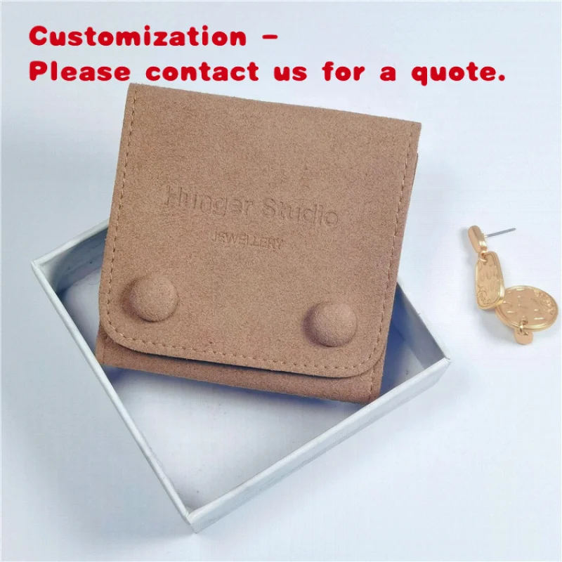 custom.Customize Fantastic Style 8x8cm Deboss Brown Microfiber Leather Envelope Flap Jewelry Pouch With  Button