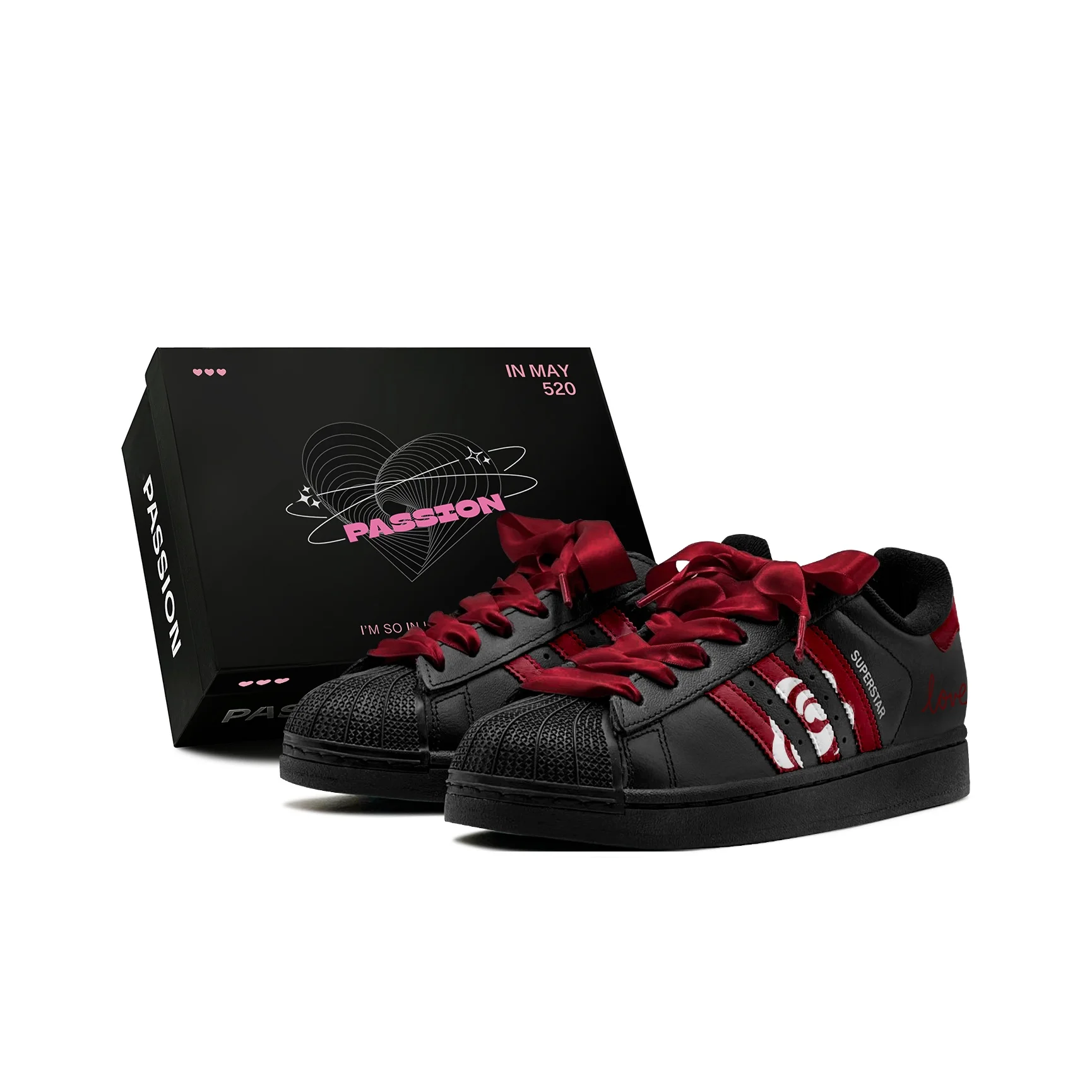Adidas Originals Superstar 2 Couple's, Romantic Favor, Fiery Rose Love, Fashion Individual, Unique Charm Low top