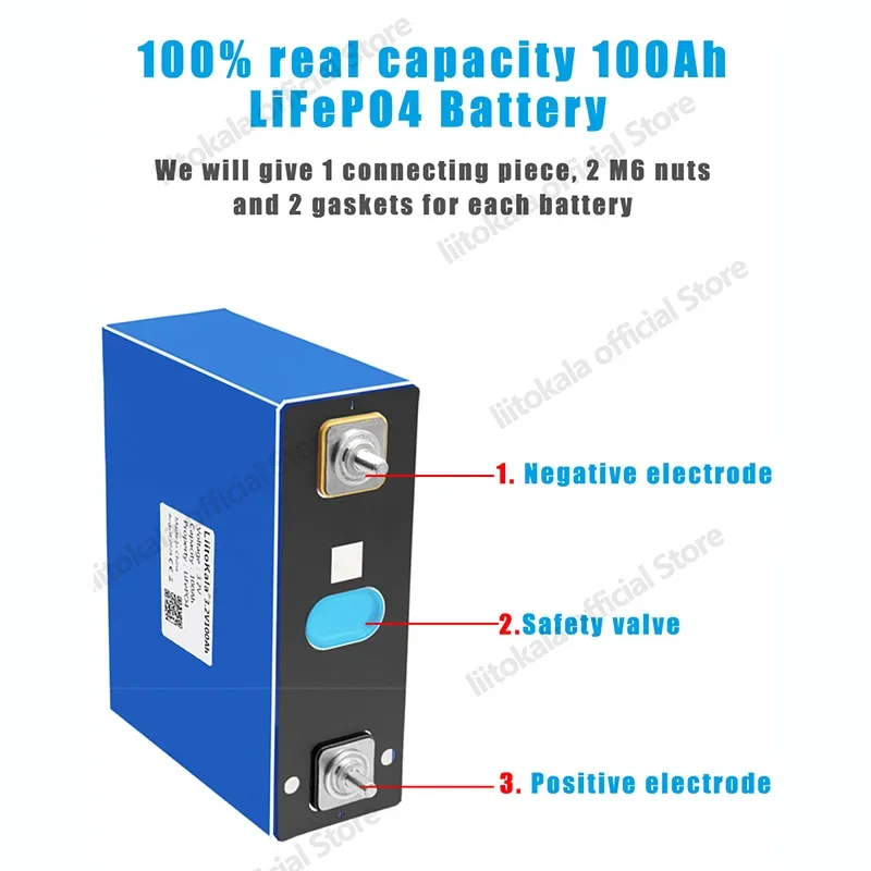 4pcs LiitoKala 3.2V 100Ah Lifepo4 Rechargeable battery High power Car motor DIY12v24v Electric boat RV Inverter Solar wind energ