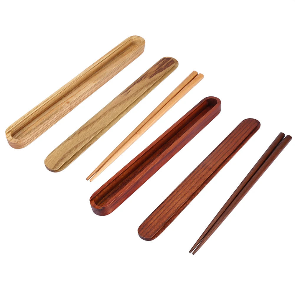 1 Pair Wooden Chopsticks Dinnerware Portable Wooden Chopsticks with Pull Out Wood Color Chopsticks Box Case Tableware