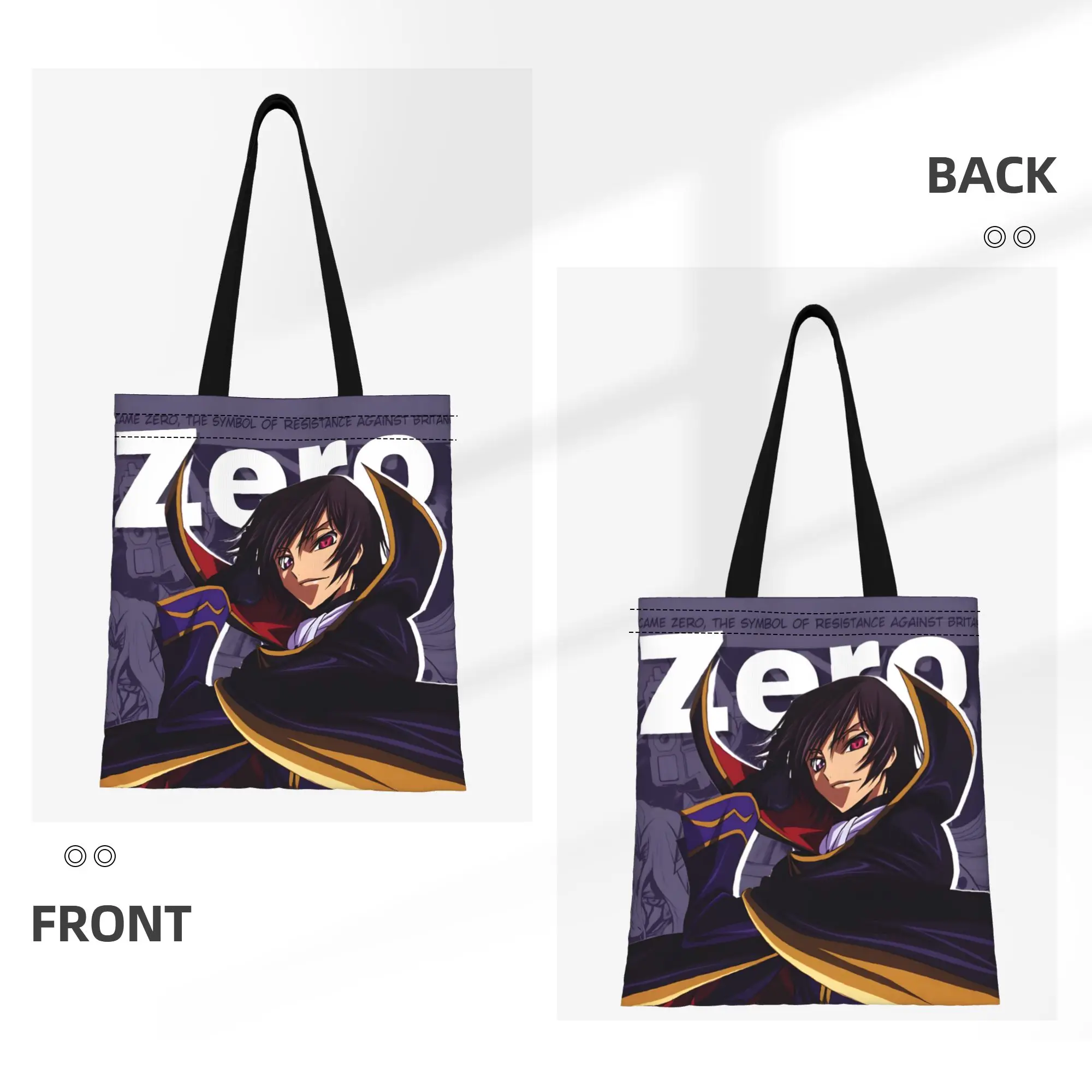 1PC Large Capacity The Rebel Leader Code Geass Canvas Tote Bag Foldable Chic Pattern No Closed Design
