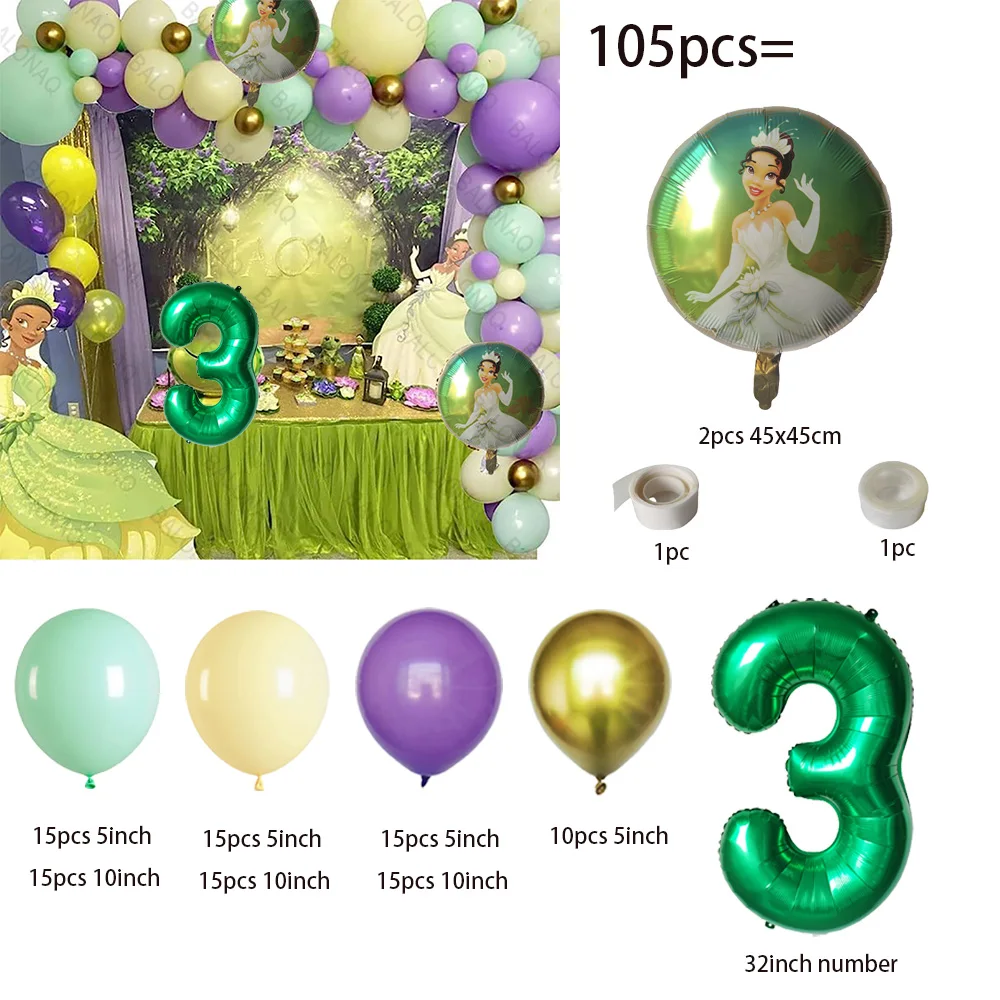 1 zestaw Disney motyw księżniczka żaba Tiana balon foliowy 32-calowy zielony balony cyfry dekoracja przybory dla niemowląt na przyjęcie urodzinowe