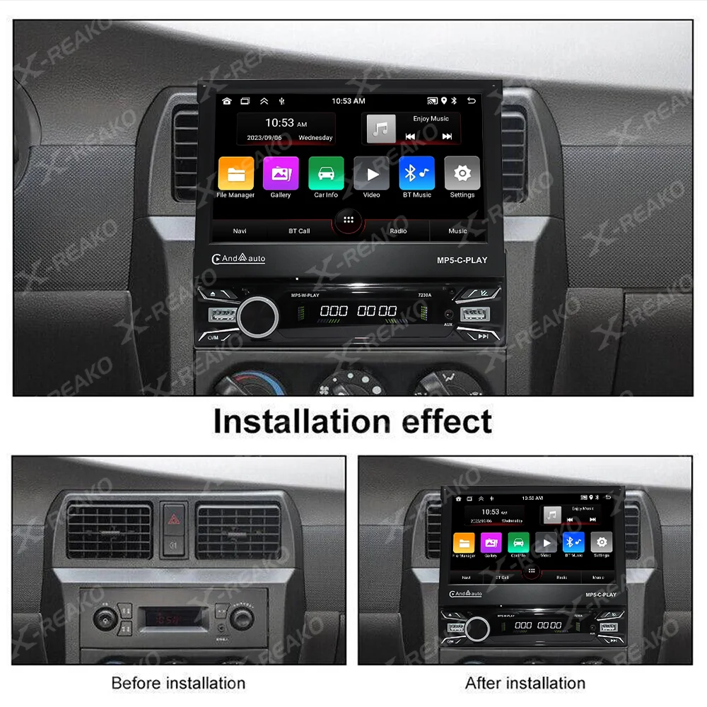 X-REAKO 1Din Android 13 Car Radio Stereo 7Inch Retractable Screen Multimedia Video Player GPS WIFI CarPlay Auto BT FM Navigation