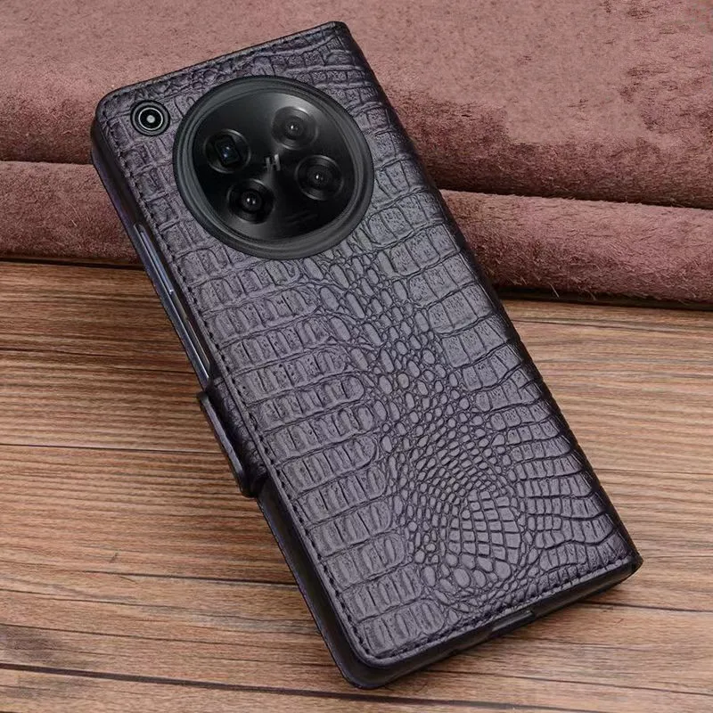 

Genuine Cowhide Leather Magnetic Buckle Flip Case for OPPO Find N6 N5 N3 Business Crocodile Alligator Grids Pattern Book Cover