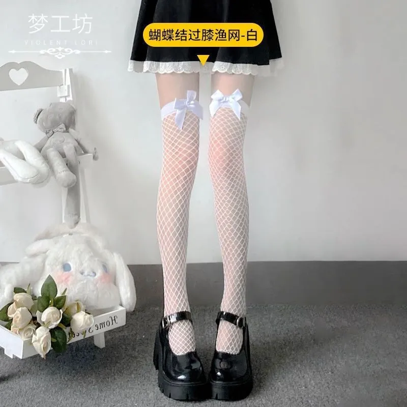 Recommend Over The Knee Lolita Sweet Lace Bow Thigh High Socks Sexy Pure Desire Flirting Mid-Calf Mesh Stockings