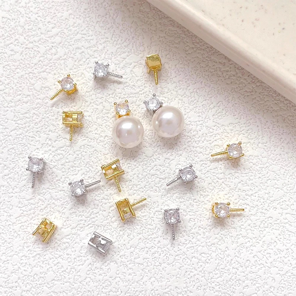 6 Pieces Brass Plated with Genuine Gold Inlaid Zircon Can Be Inserted Into Pearl Caps DIY Jewelry Making Accessory Materials