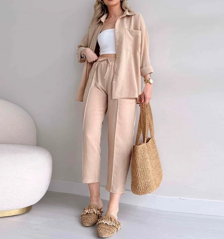 

Casual Loose Fitting Shirt Jacket, Two-Piece Sports Harlan Pants, Trendy Latest 2023 Fashion Women's Clothing Hot Selling