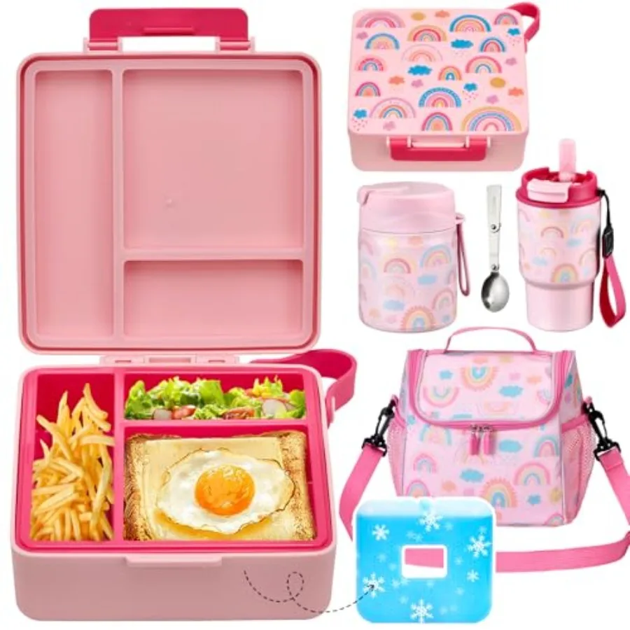 

Lunch Box Set with Bento Box Container, 17OZ Stainless Steel Food Soup Thermo, Water Bottle and Portable Insulated Lunch Bag Le