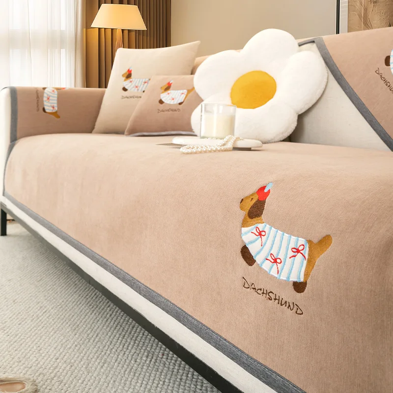 Cartoon Sofa Cushion Cover for All Seasons New Straight Row Anti Slip Sofa Cover Fabric Soft Sticky Breathable Wear-resistant
