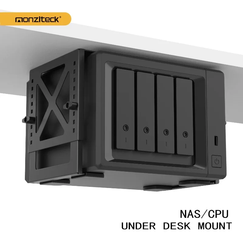 Monzlteck Adjustable Under Desk PC or NAS Mount Bracket Holder，Compatible with  NAS,CPU,UPS,Small Form Factor Desktop Tower