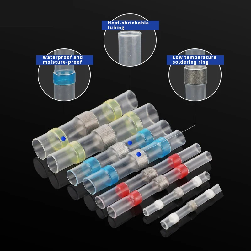 100Pcs Waterproof Heat Shrink Tube With Solder Insulated Electrical Wire Terminal Butt Splice Solder Electric Connector Set