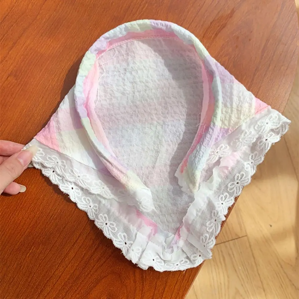 

Soft Wrap Triangle Hair Band Strap Pastoral Style Sweet Headband Lace Hair Scarf Plaid Turban Accessories Lattice Hair Scarf