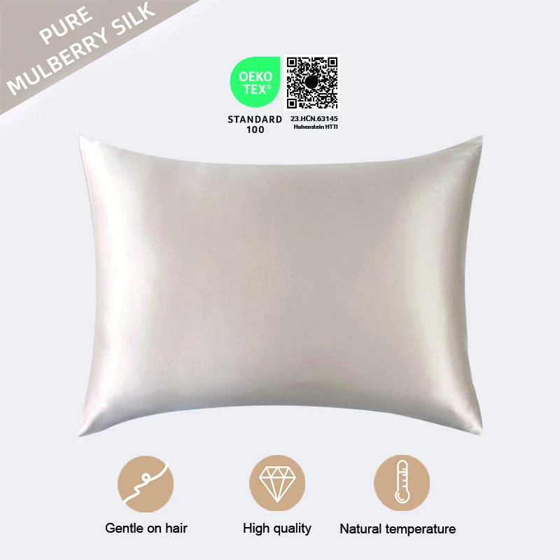 100% Natural Mulberry Silk Pillowcase With OEKO-TEX 22MM Front In 100% Silk & Back in Lenzing Tencel Fabric, 1 Pack