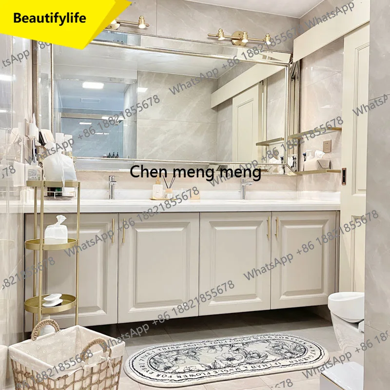 

A13 Легкий роскошный американский шкаф для ванной комнаты Кремовый ветер Подвесной шкаф Мраморный двойной умывальник Ванная комната Умывальник для рук Вкладка для умывальника