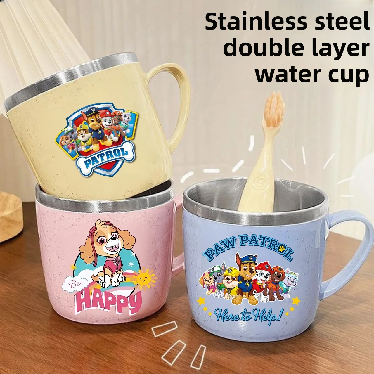 

Paw Patrols water bottle Chase Skye Stainless Steel Cups Handle Coffee Milk Mug Tea Drinks Water Bottle for Home Office Gift