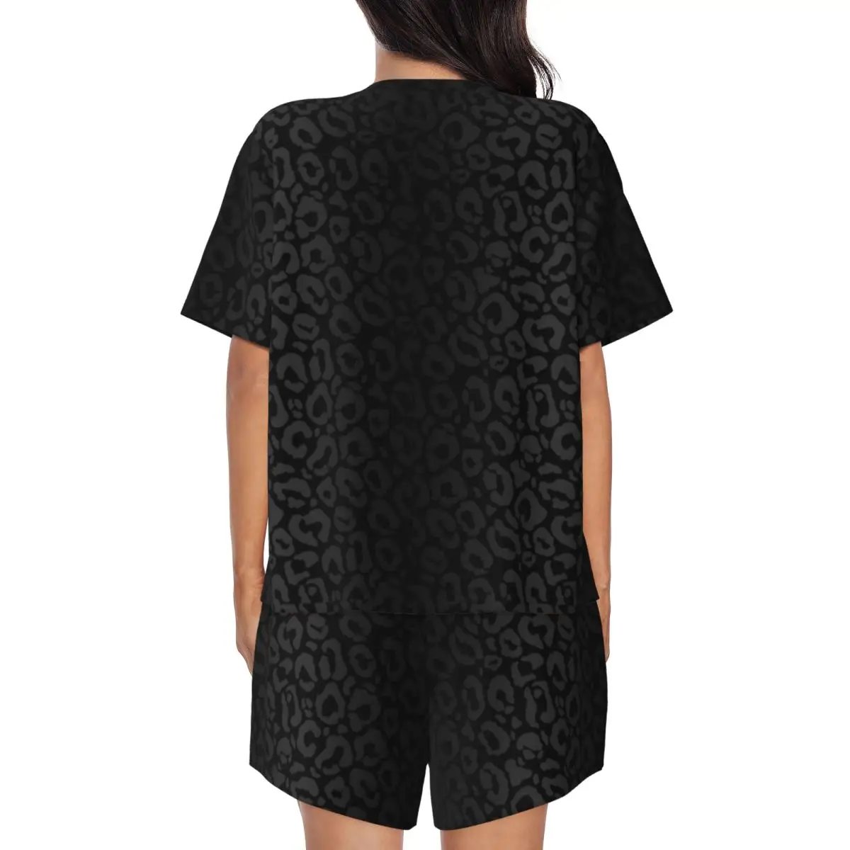 Black Leopard Print, Cheetah Skin Round Neck Short Sleeves Nightdress for Sleeping Sleepshirts Women Loose