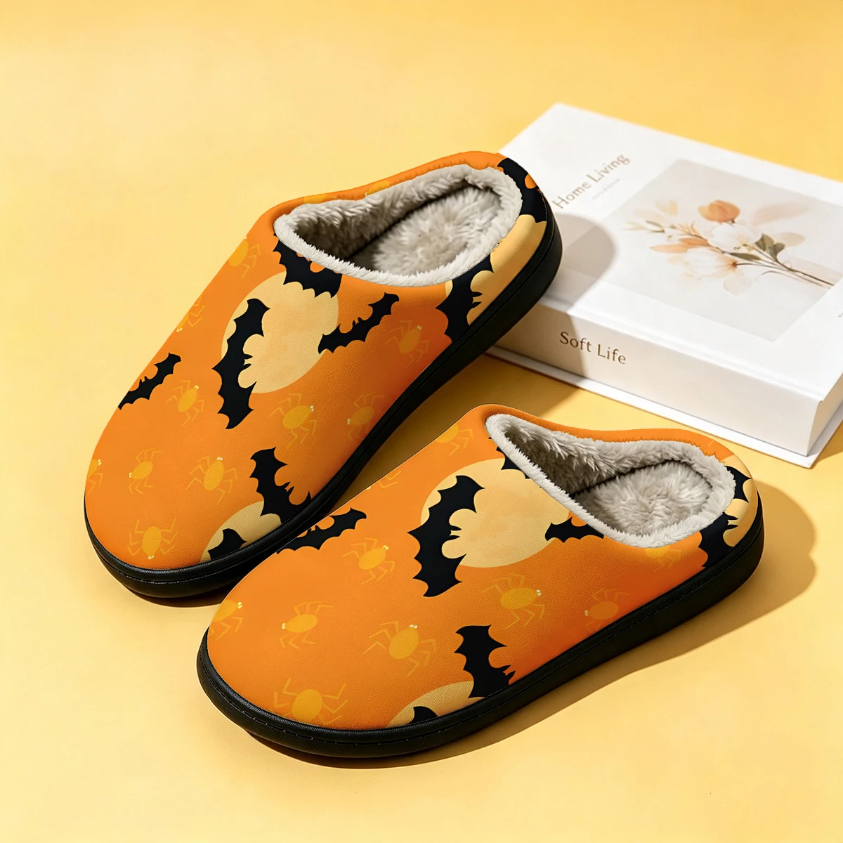 Men Shoes High - Orange Bat Moon Shapes Women's Winter