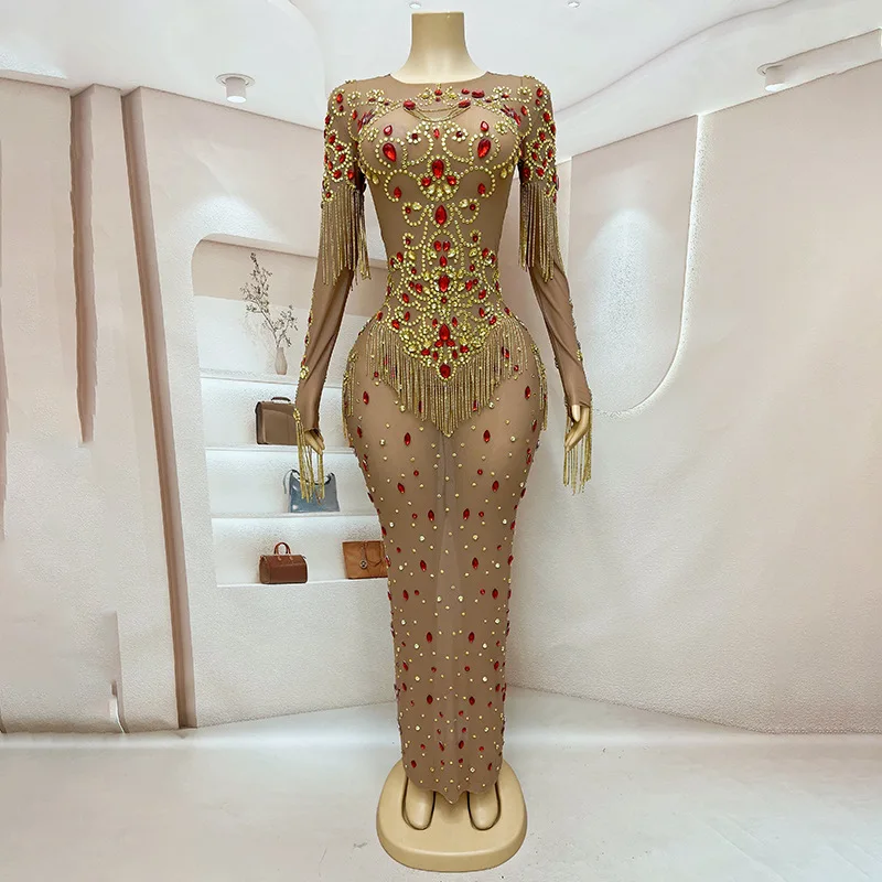 

Performance Clothes Mesh Slightly Transparent Luxury Atmosphere Evening Birthday Party Dance Performance Clothes Talented Singer