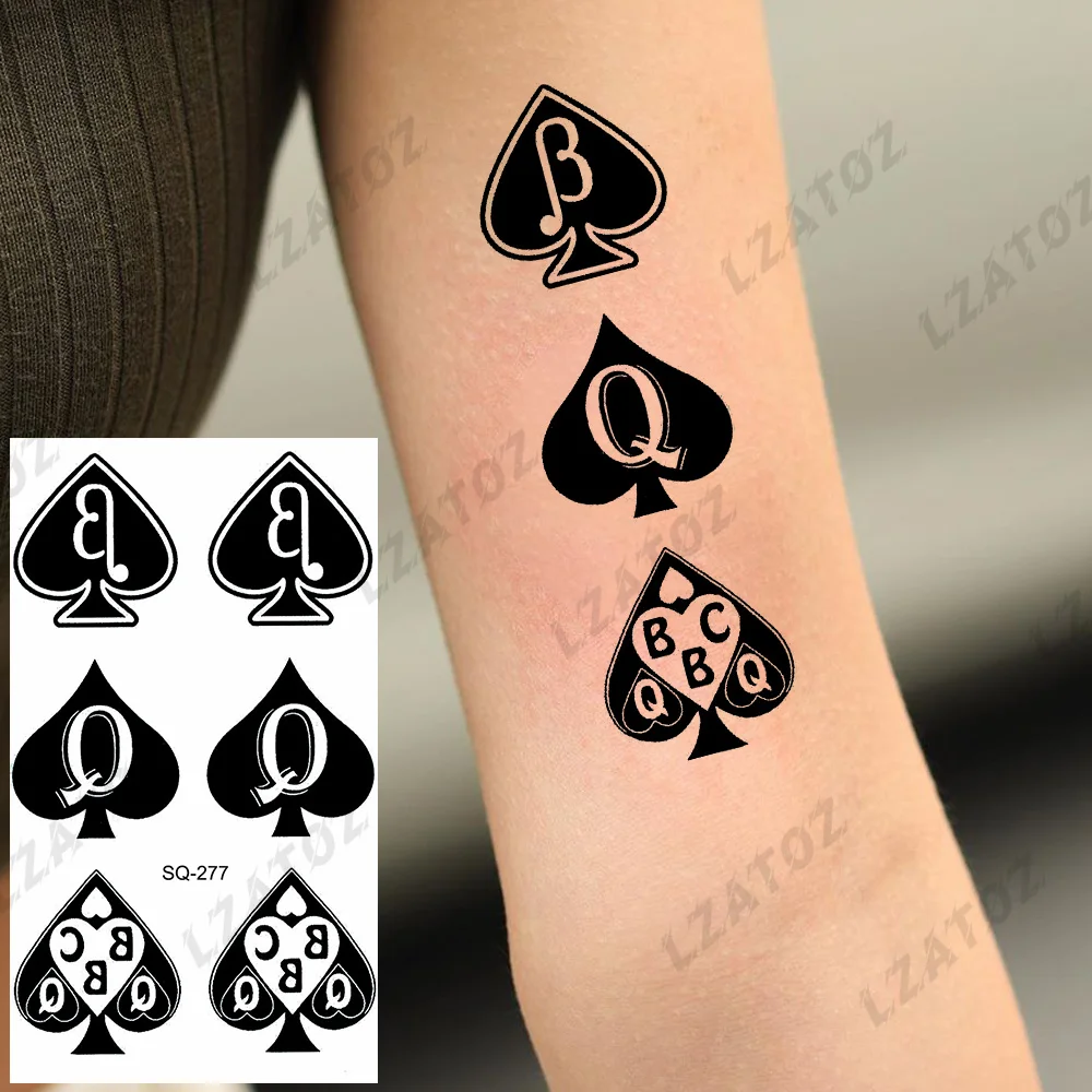 Unique Poker Temporary Tattoos For Woman Man Adults Realistic Angel Cross Spider Fake Tattoo Hand Washable Sexy Tatoos