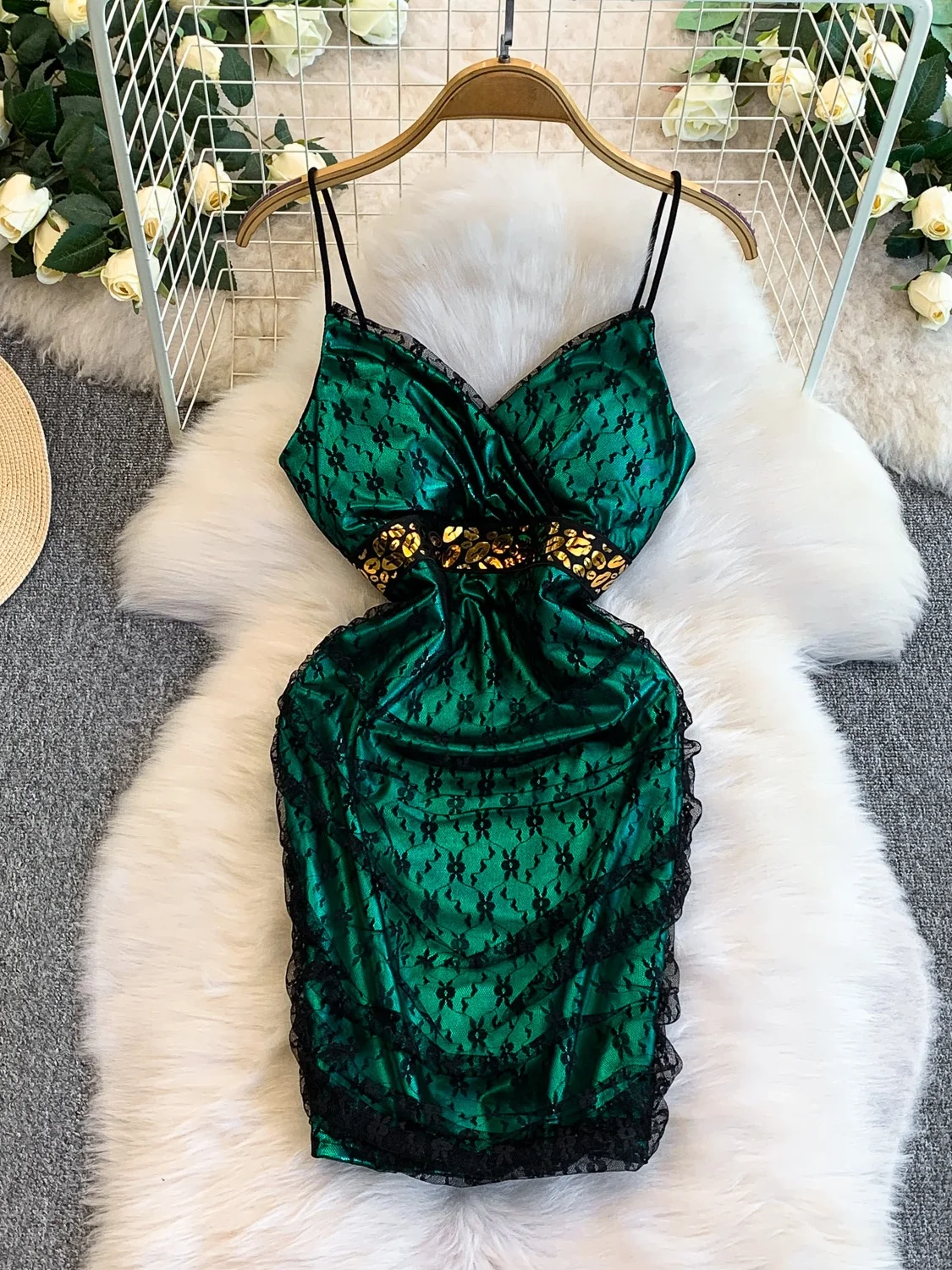 تنورة Ele Lace Splice V-Ne Dr للسيدات للخريف والشتاء، تنورة ضيقة لشد الخصر، قماش ناعم عالي الخصر بدون El... #4