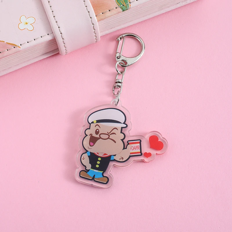 Popeye Sailor Anime Lilo and Stitch Pendant Keychains Holder Car Key Chain Key Ring Mobile Phone Bag Hanging Jewelry Gifts