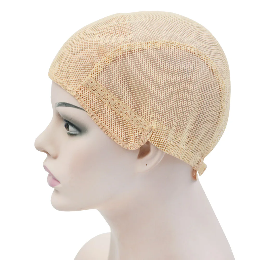 Stretchable Front Double Lace Wig Caps, malha preta, tampas de tecelagem com alças ajustáveis, perucas fazendo, S, M, L, 1 Pc