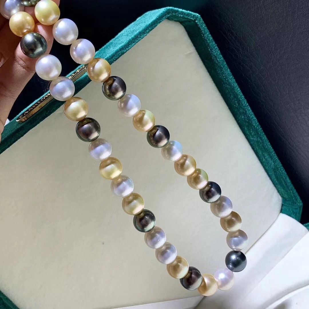 Genuine 11-12mm Natural Sea Pearl Necklace Free Shipping for Women Jewelry Necklace 925 Silver Multicolor Pearl Jewelry