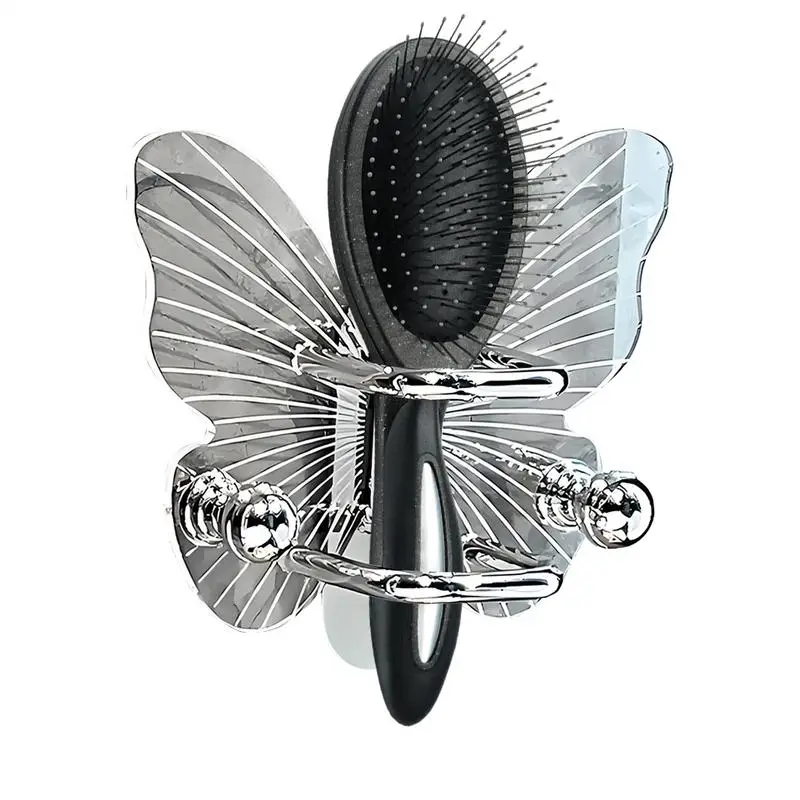 

Wall Mounted Hair Brush Holder Hairband Wall Organizer No Punching Comb Storage Shelf Butterfly Shape Hair Ring Organizer For
