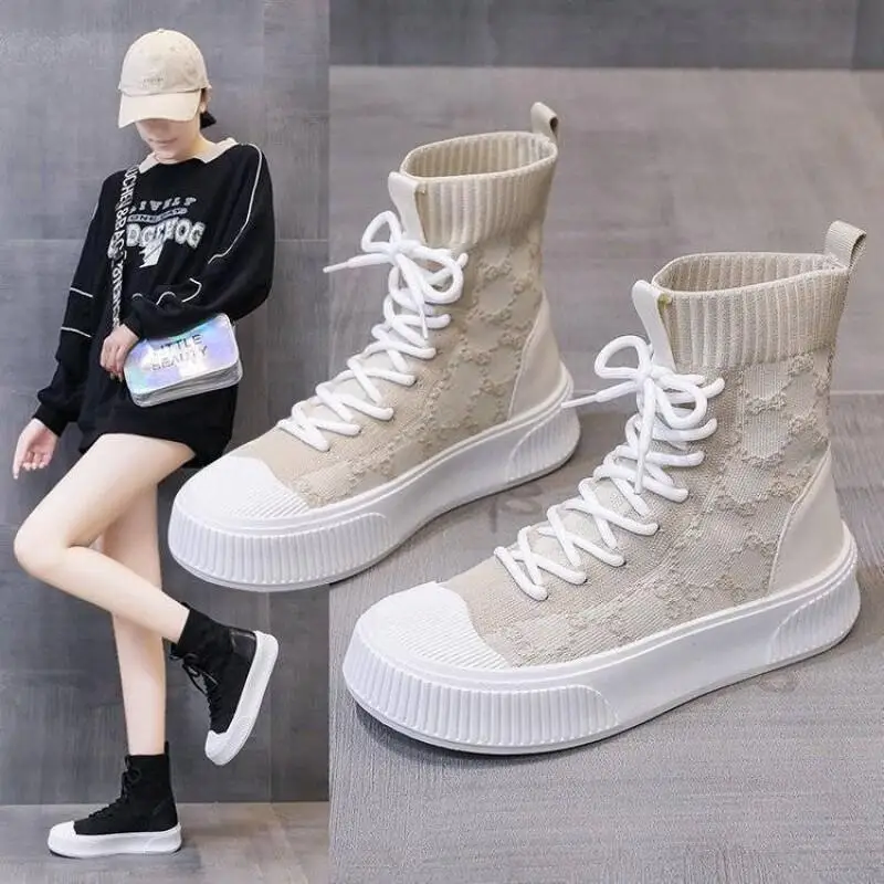 

Kawaii Casual Coat Set Fashion Children S Clothing Women Boots Short Boots Thick Sole Knitted Elastic Socks Boots 2025 Spring