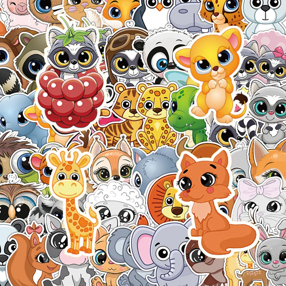 10/30/50pcs Cute Big Eyes Animal Cartoon Stickers Kawaii Rabbit Fox Squirrel Sticker DIY Laptop Suitcase Phone Decals Decoration