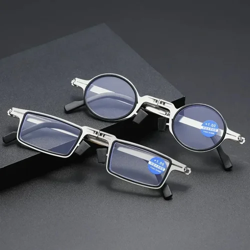 Imagen 2 del producto Gafas de lectura plegables con estuche para hombre y mujer, montura totalmente metálica, bloqueo de luz azul, gafas plegables, gafas transparentes