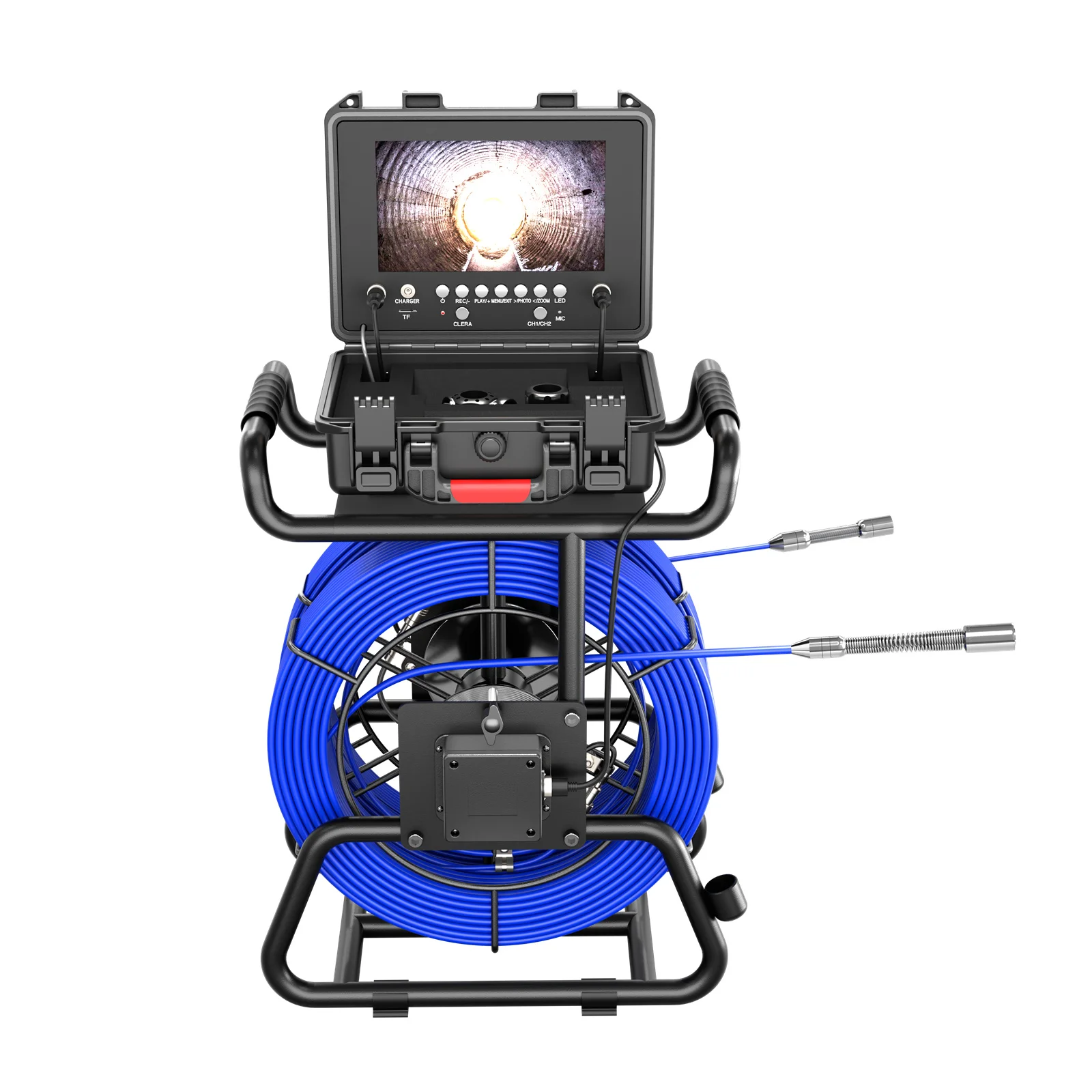 Sewer Pipe Inspection Camera with 512hz Locator 9 Inch 1080p Display 7MM Fiberglass Cable 512HZ Receiver Self-Leveling