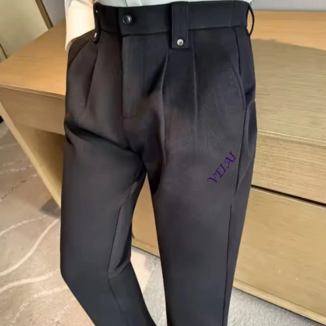 CustomizedMen Suit Pant Elastic Waist Solid Slim Fit Dress Pants Light Thin Business Casual Office Social Trouser Plus Size Men