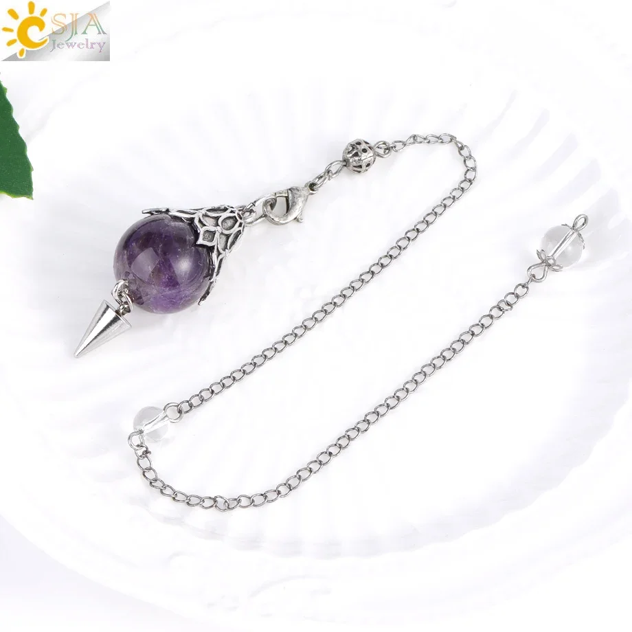 CSJA Хрустальный маятник для гадания, натуральный камень, тигровый глаз, амтеры, круглый кулон из бисера, Pendulos, ювелирные изделия H655