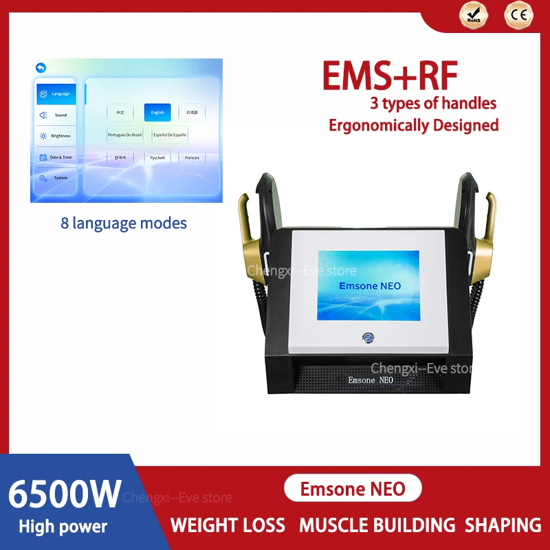 

Профессиональный радиочастотный электромагнитный неинвазивный Emsone NEO сжигание жира, скульптура мышц 15, косметическая машина Tesla