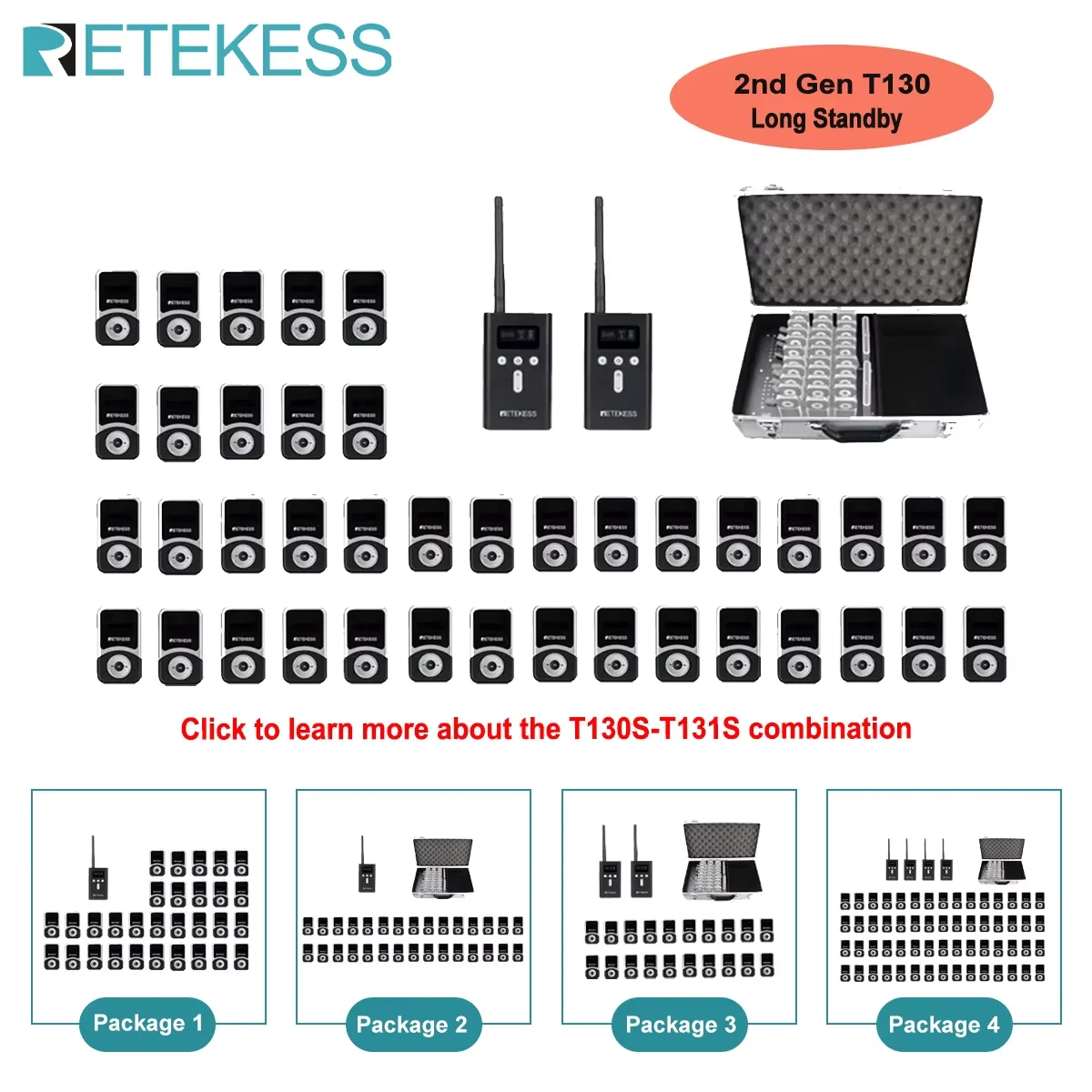 RETEKESS T130S Wireless Tour Guide System, 2nd Gen T130 Long Standby Times 100m Transmitter Receivers For Group Tour Factory