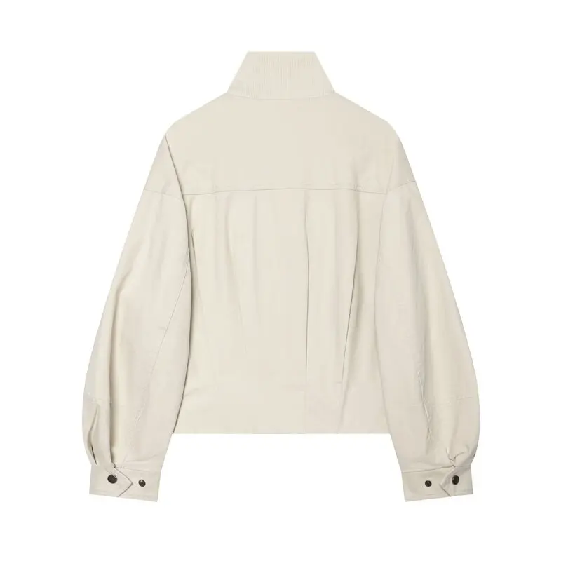 Simple Stylish Cotton Jacket Women's Spring Autumn New Arrival Elastic Waist Stand Collar Versatile Outerwear for Ladies