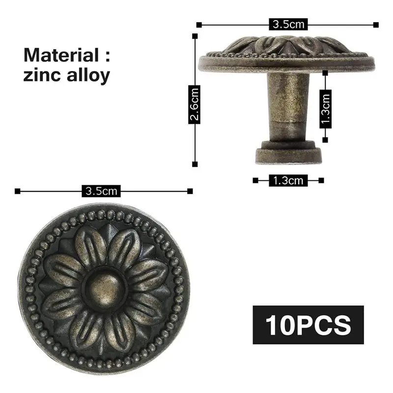 DT17 30PCS Vintage Antique Round Knob Handle with Pattern for Furniture Kitchen Cupboard Drawer