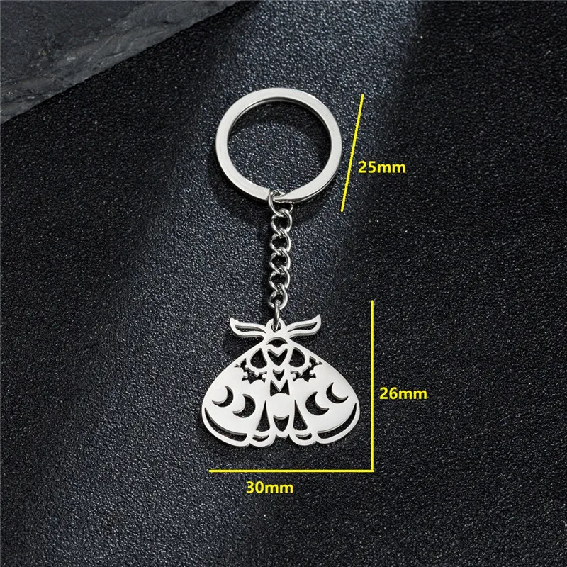 Vintage Stainless Steel Moth Pendant Key Chain Hollow Moon Keyring Girls Student Schoolbag Animal Keychains Gifts Accessories