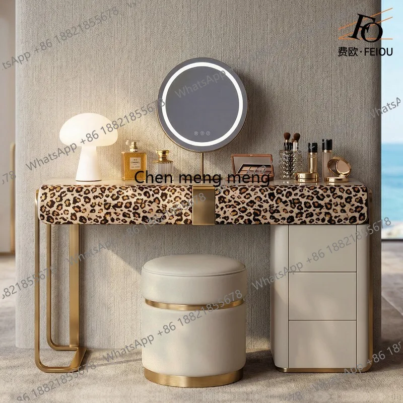 

Light luxury makeup table custom Italian senior leopard print cow fur marble dressing table
